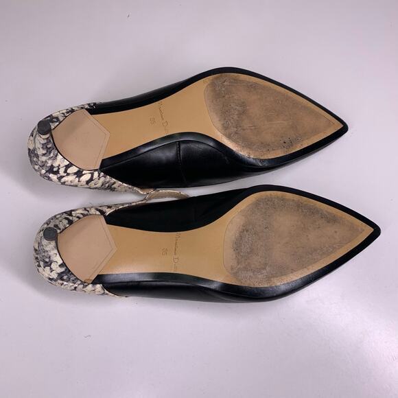 MASSIMO DUTTI Black Leather Snakeskin Pointed Toe Slip-On‎ Kitten Heel Size 35 - Picture 9 of 11